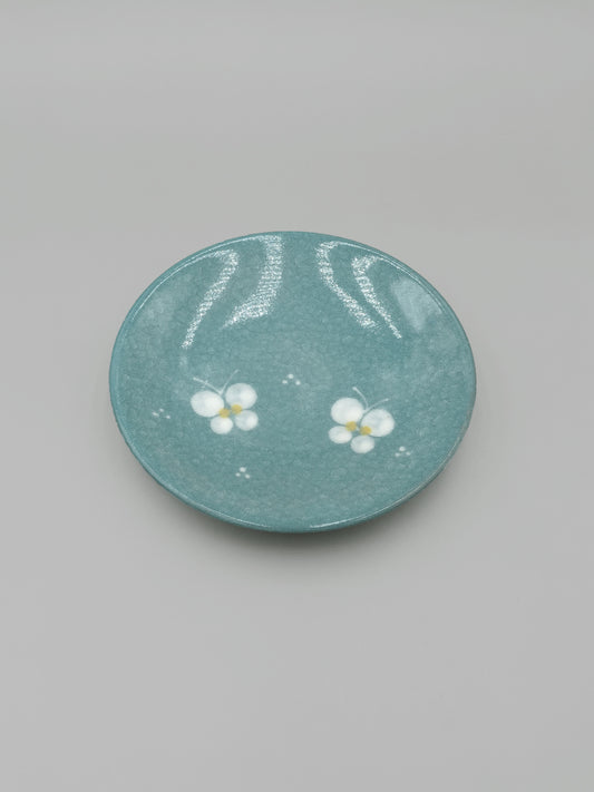 藍玫瑰花蝶開片 日製 5吋小皿