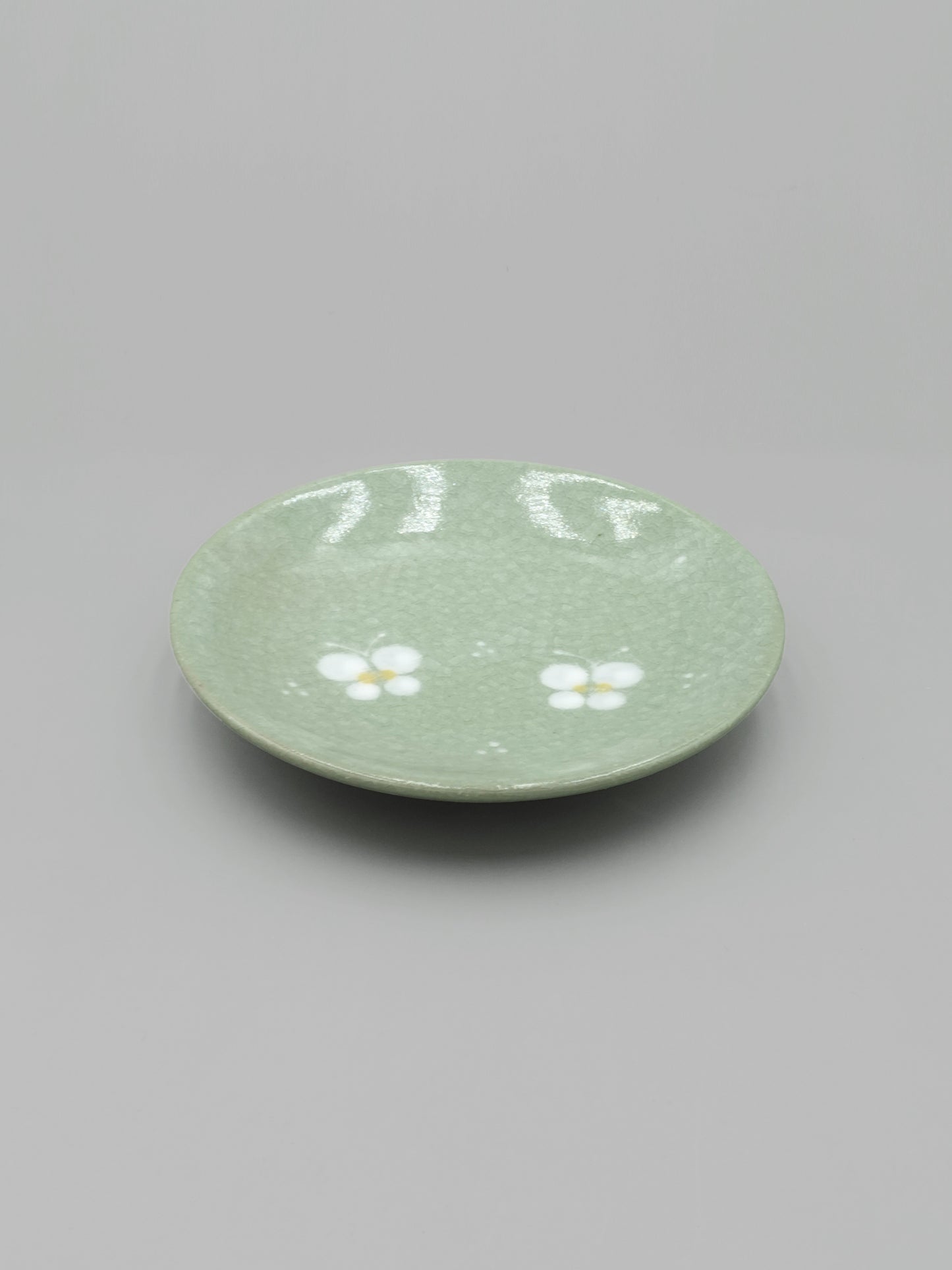 綠玫瑰花蝶開片 日製 5吋小皿